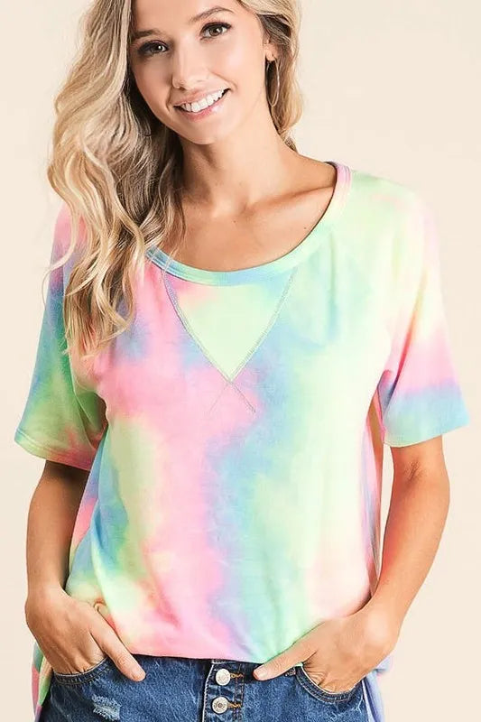 BiBi Tie Dye French Terry Print Top