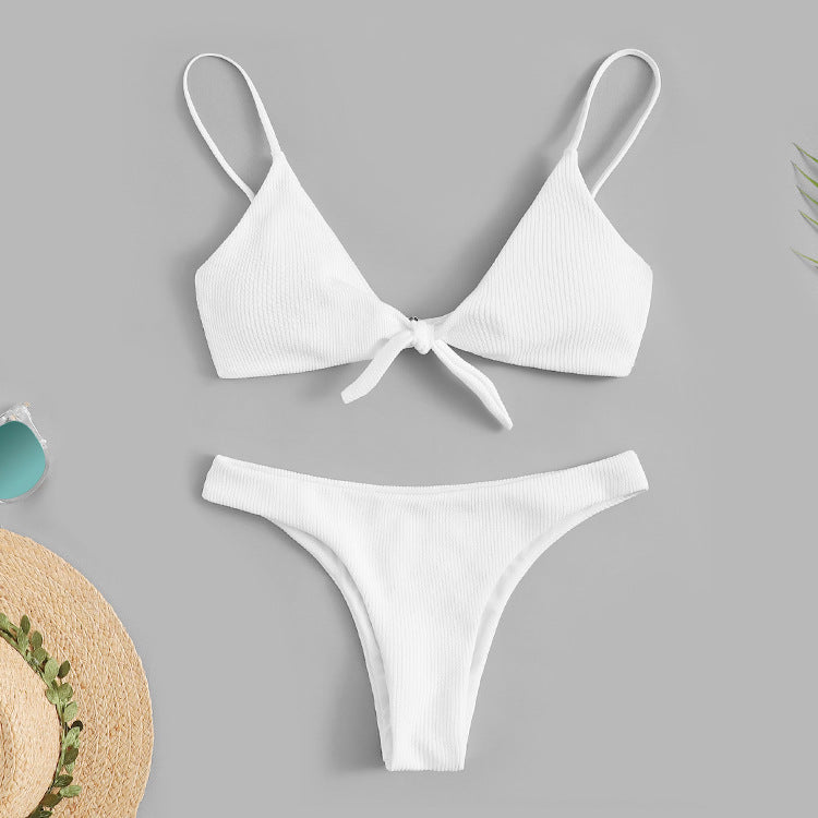 2019 New Stylish Striped Bikini with Front Tie Design