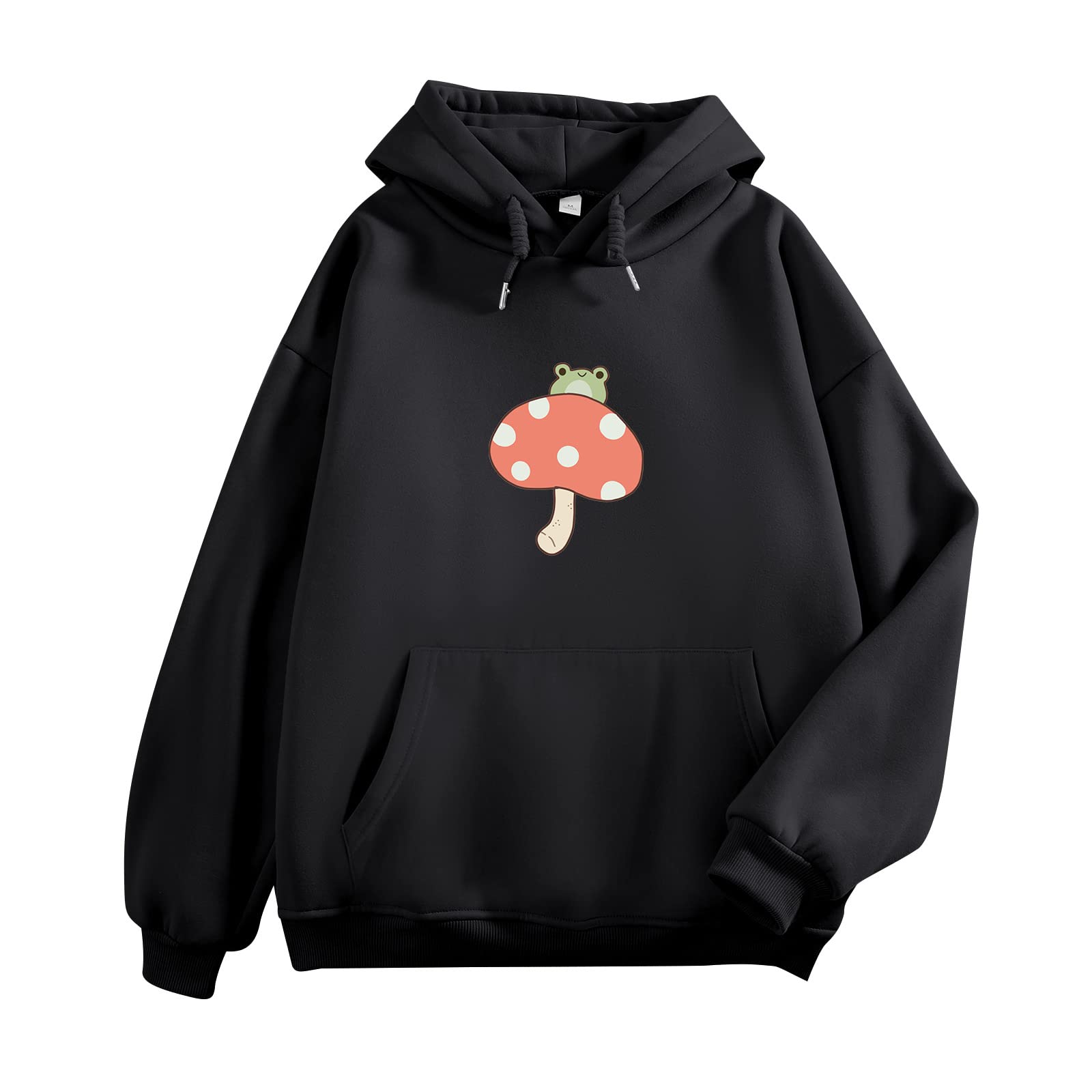 KEEVICI Women Cute Frog Sweatshirt Kawaii Mushroom Hoodie for Teen Girls Aesthetic Cottagecore Clothes Animal Print Hoodies