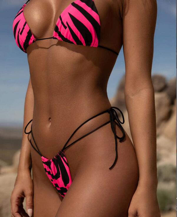 2019 New Style Solid Color Striped Bikini Swimsuit