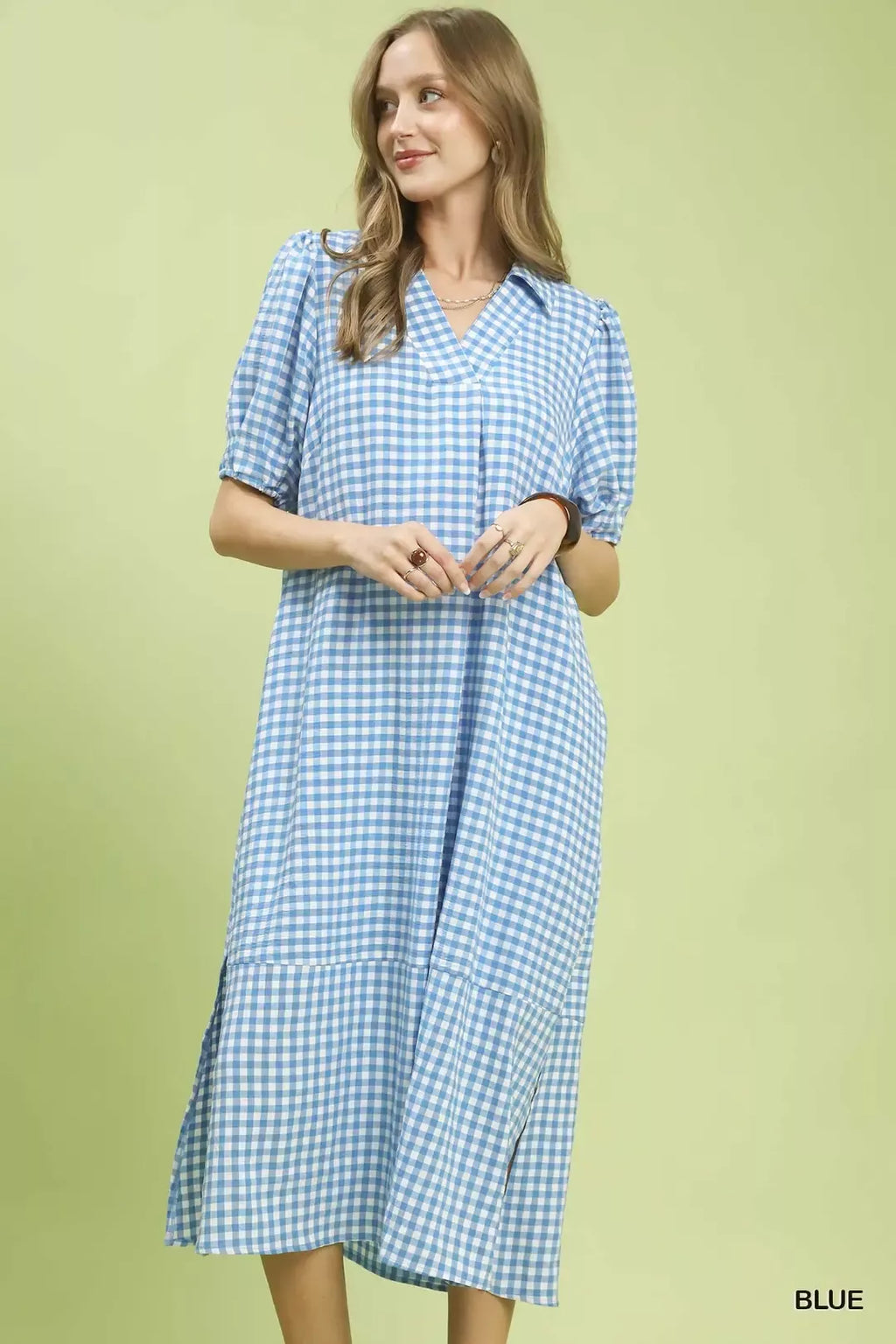 Umgee Gingham Midi Dress with Side Pockets