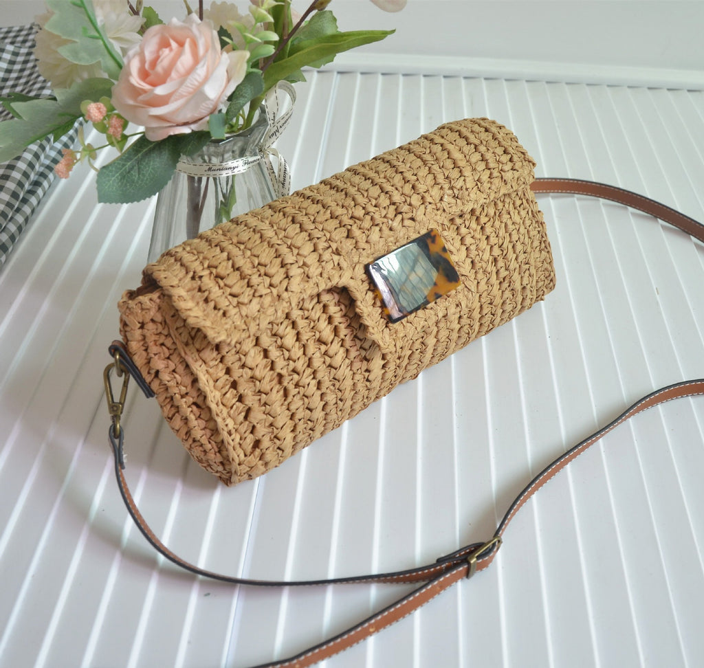 Retro Leopard Print Woven Crossbody Clutch Bag