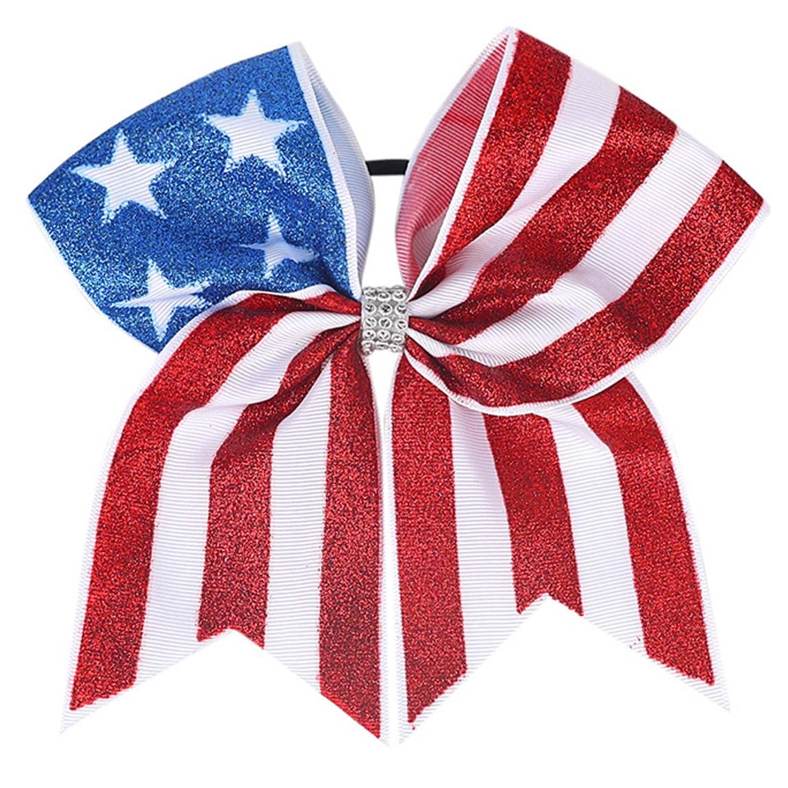 July Fourth Hair Bow Red White Blue Hair Bow for Women Girls Glitter Large Cheer Hair Bow Hair Ties Patriotic Hair Band Ponytail Holder TSFQ04 (Cheer Bow 1)
