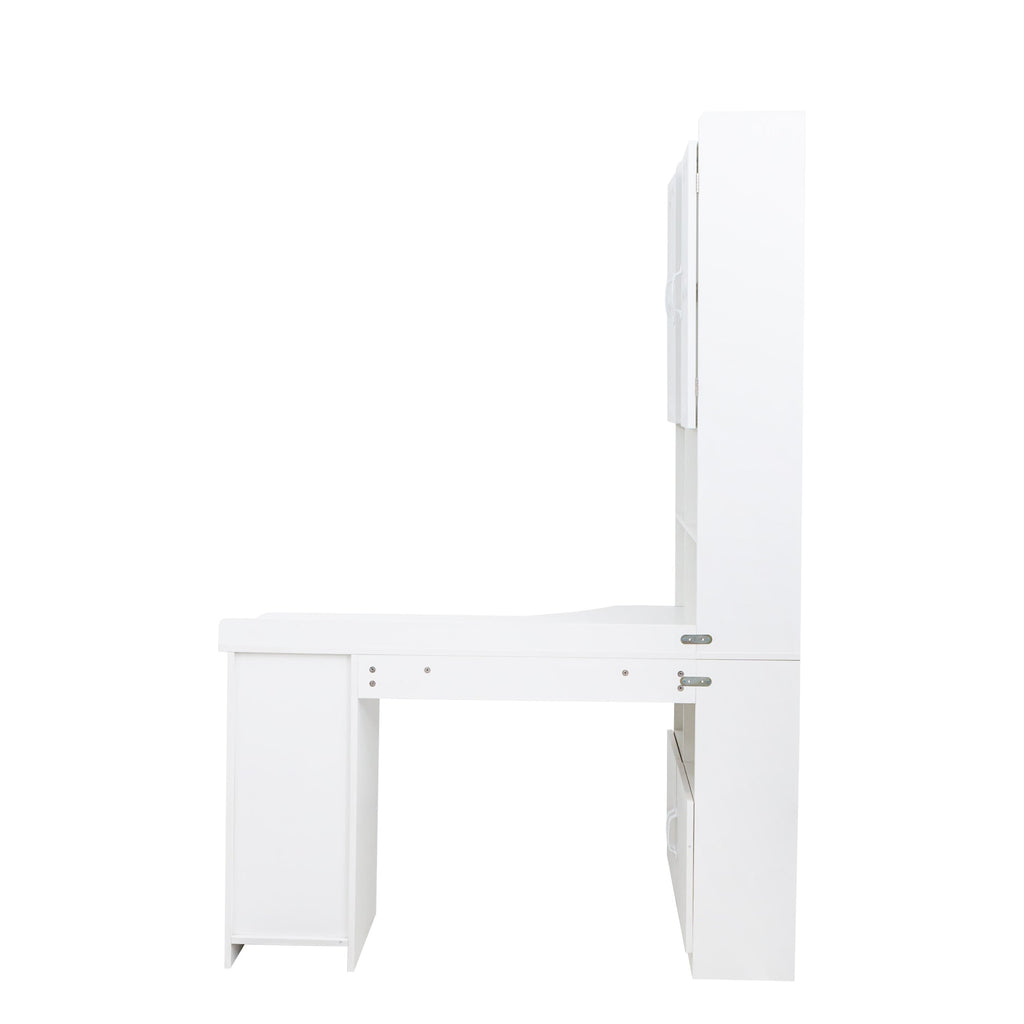 L-Shaped Corner Computer Desk  for Home Office or Study desk, Study Modern Style Table with Drawers, Bookshelf & Hutch, 2-in-1 L-Shaped Design, Large Working Space,white