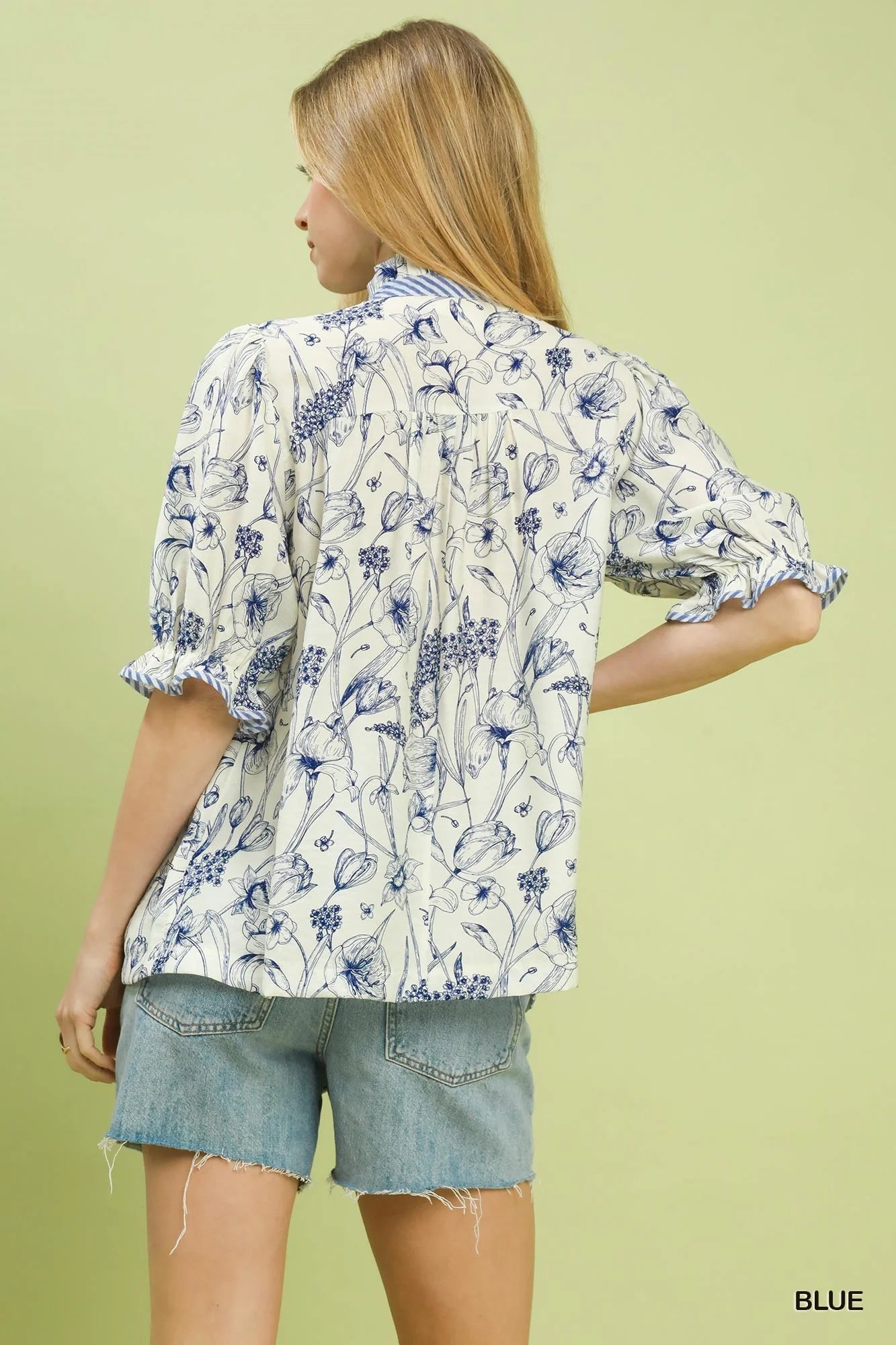 Umgee Mixed Print Button Front Top