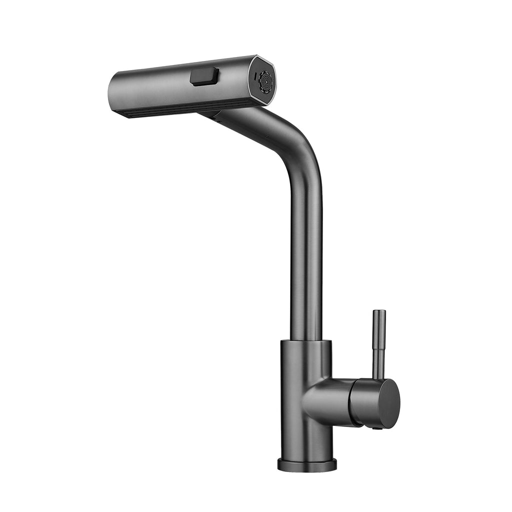 360° Rotation Pull-Down Kitchen Faucet with 3 Spray Modes -Gun Grey /Stainless Steel High-Arc Sink Faucet