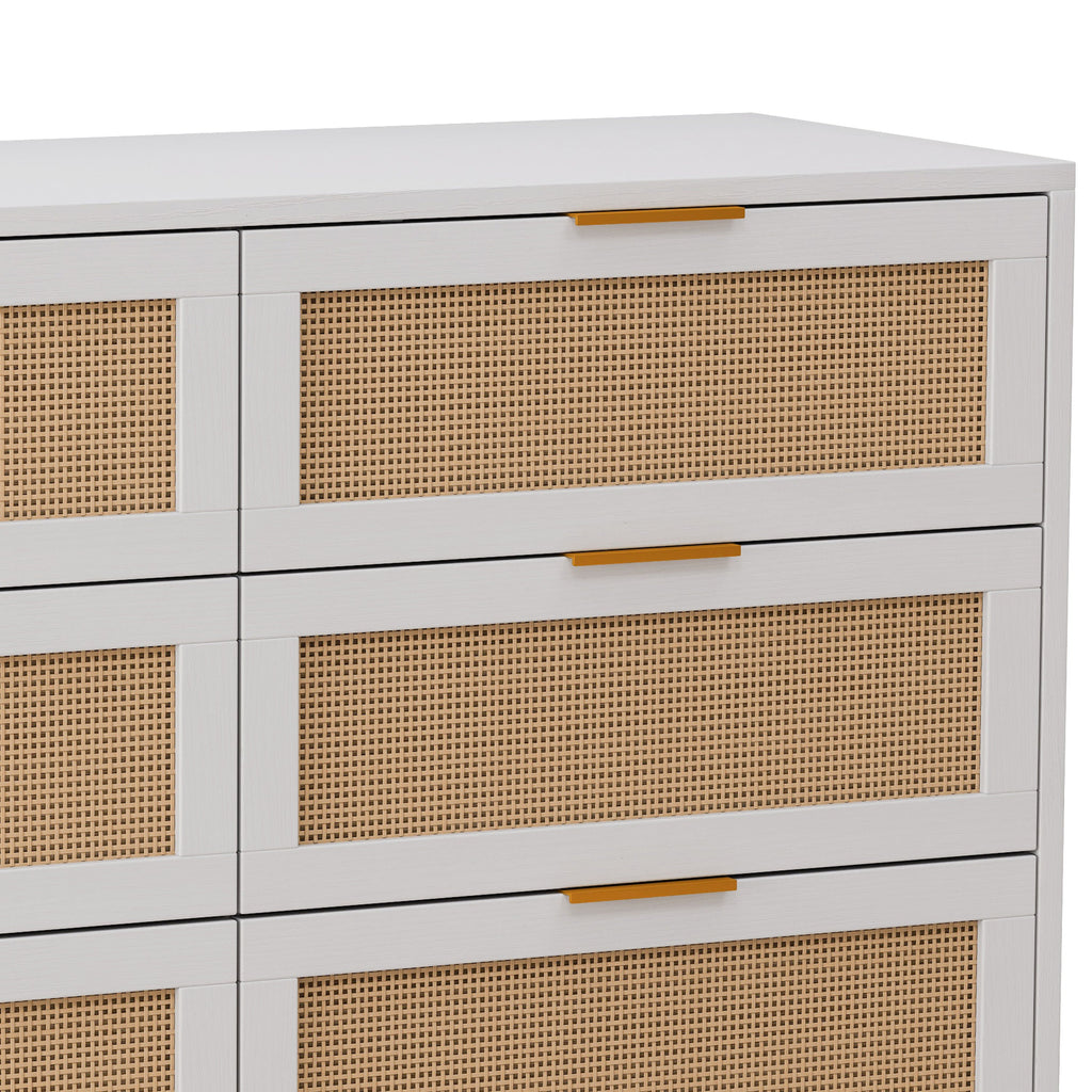43.31'6-Drawers Rattan Storage Cabinet Rattan Drawer,for Bedroom,Living Room,White
