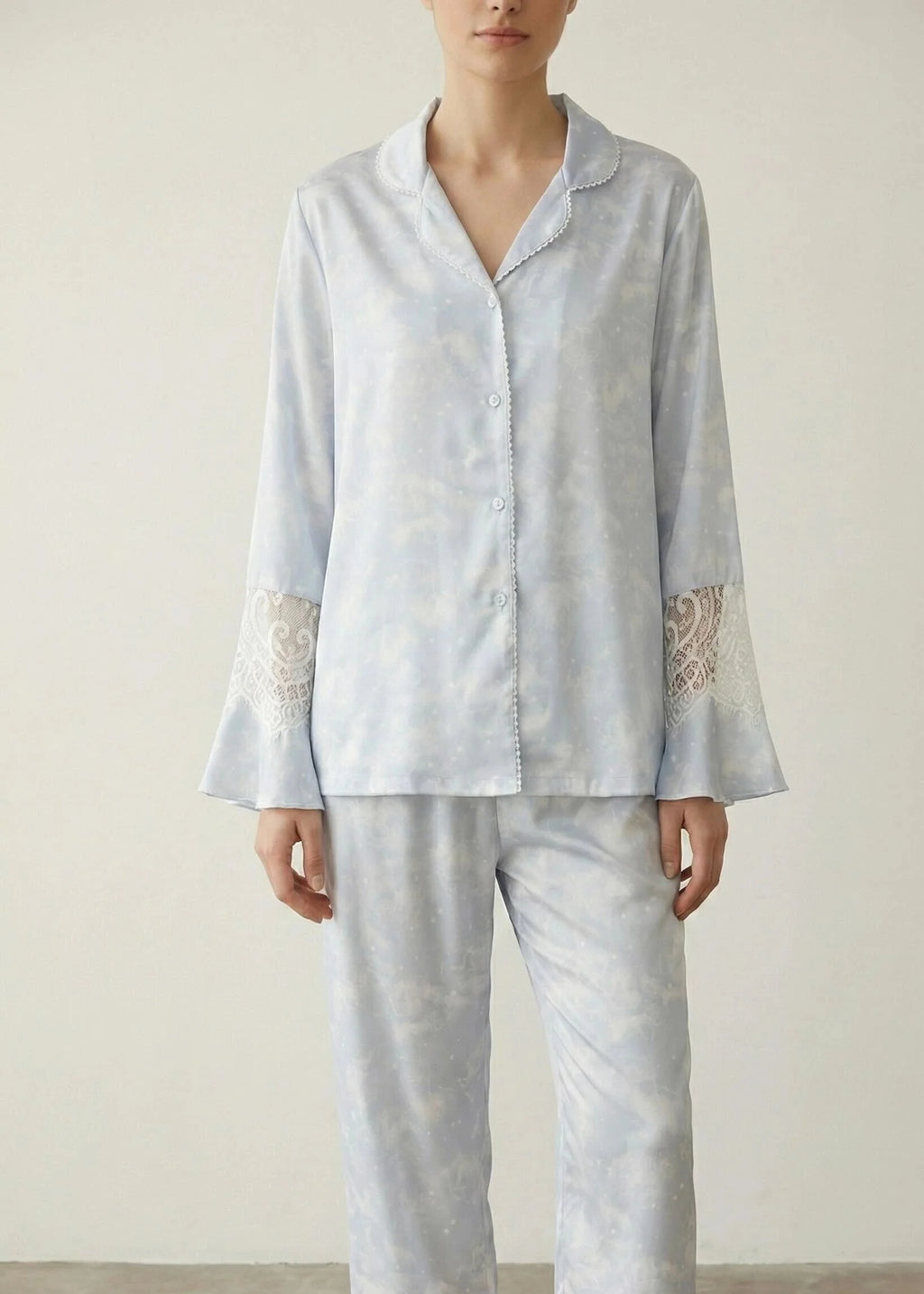 Celeste Silky Luxury Lace Pajama Set / Blue