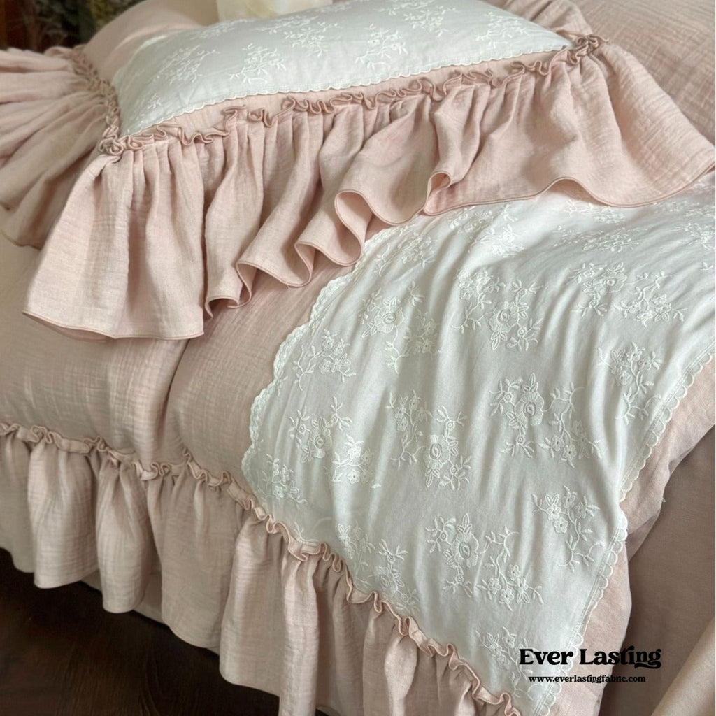 Celeste Soft Lace Embroidered Ruffle Bedding Set  / Olive Green