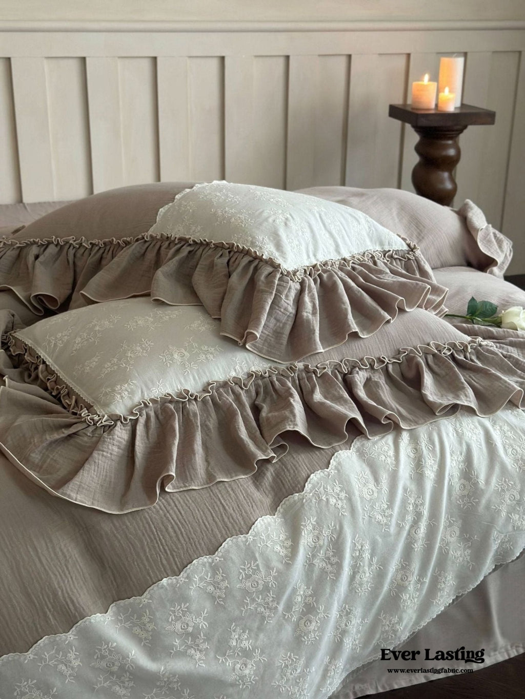 Celeste Soft Lace Embroidered Ruffle Bedding Set / Pink