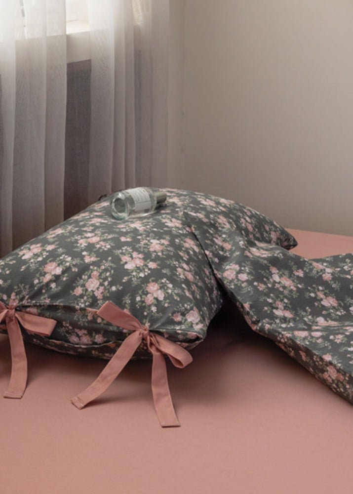 Celia Cottage Ribbon Bow Tie Floral Bedding Set / Rust Pink