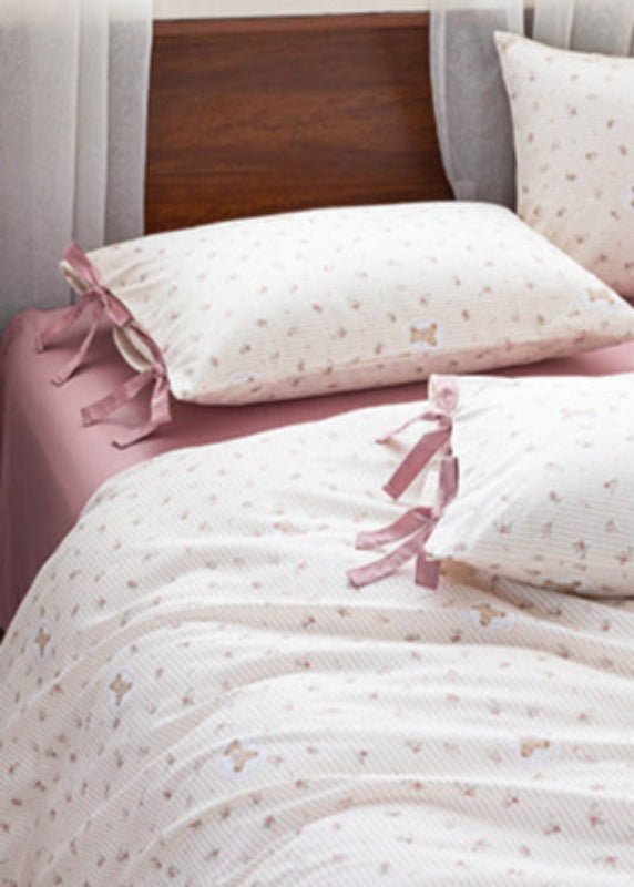 Celia Cottage Ribbon Bow Tie Floral Bedding Set / Rust Pink