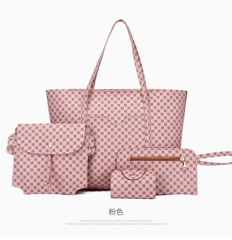 Stylish Geometric Tote Bag Set - Handbag, Clutch & Key Bag
