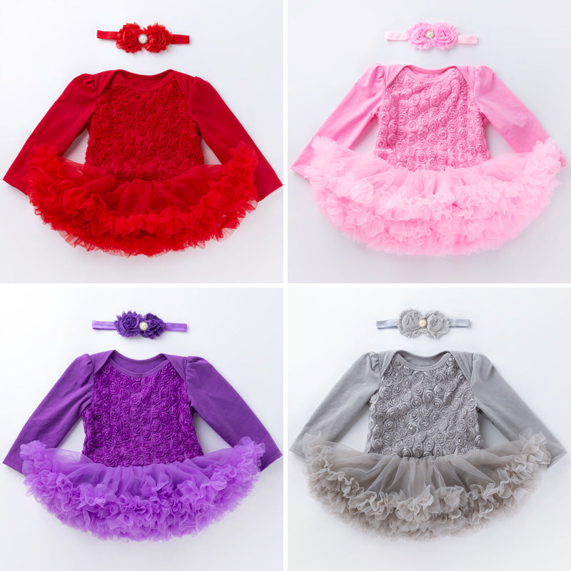 New Autumn Fashion Solid Color Baby Romper Dress Set