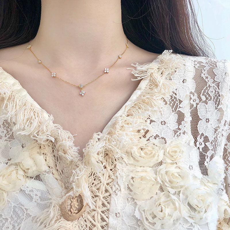 Zircon Flower Necklace and Clavicle Chain