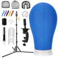 Yofuly 22 Canvas Wig Head Set Upgraded 63 Inch Tall Wig Stand Tripod with Mannequin Head Canvas Block Head Wig Stand Set with Wig Caps Table Clamp Perfect for DIY Wig Making and Styling - Blue