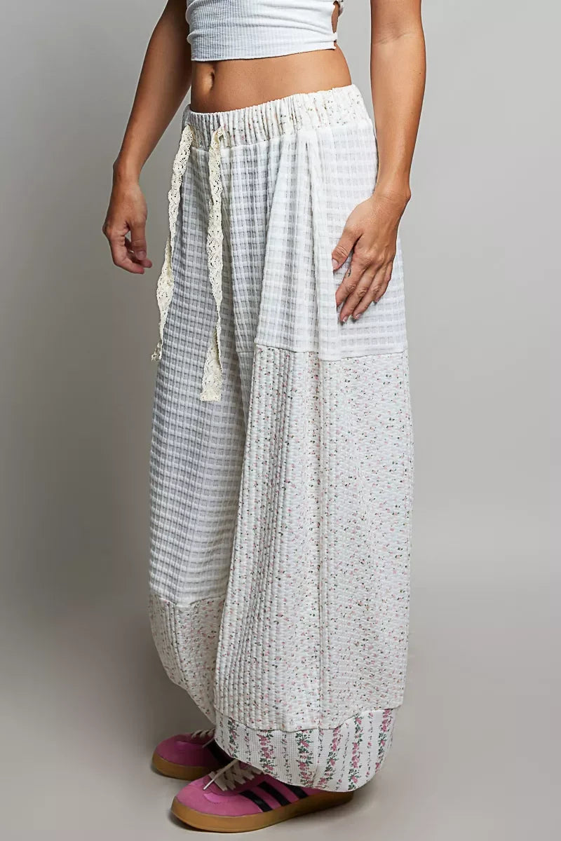 POL Patchwork Mixed Knit Wide Leg Pants