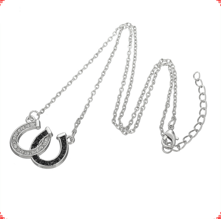 Double U-Shaped Black and White Horseshoe Necklace