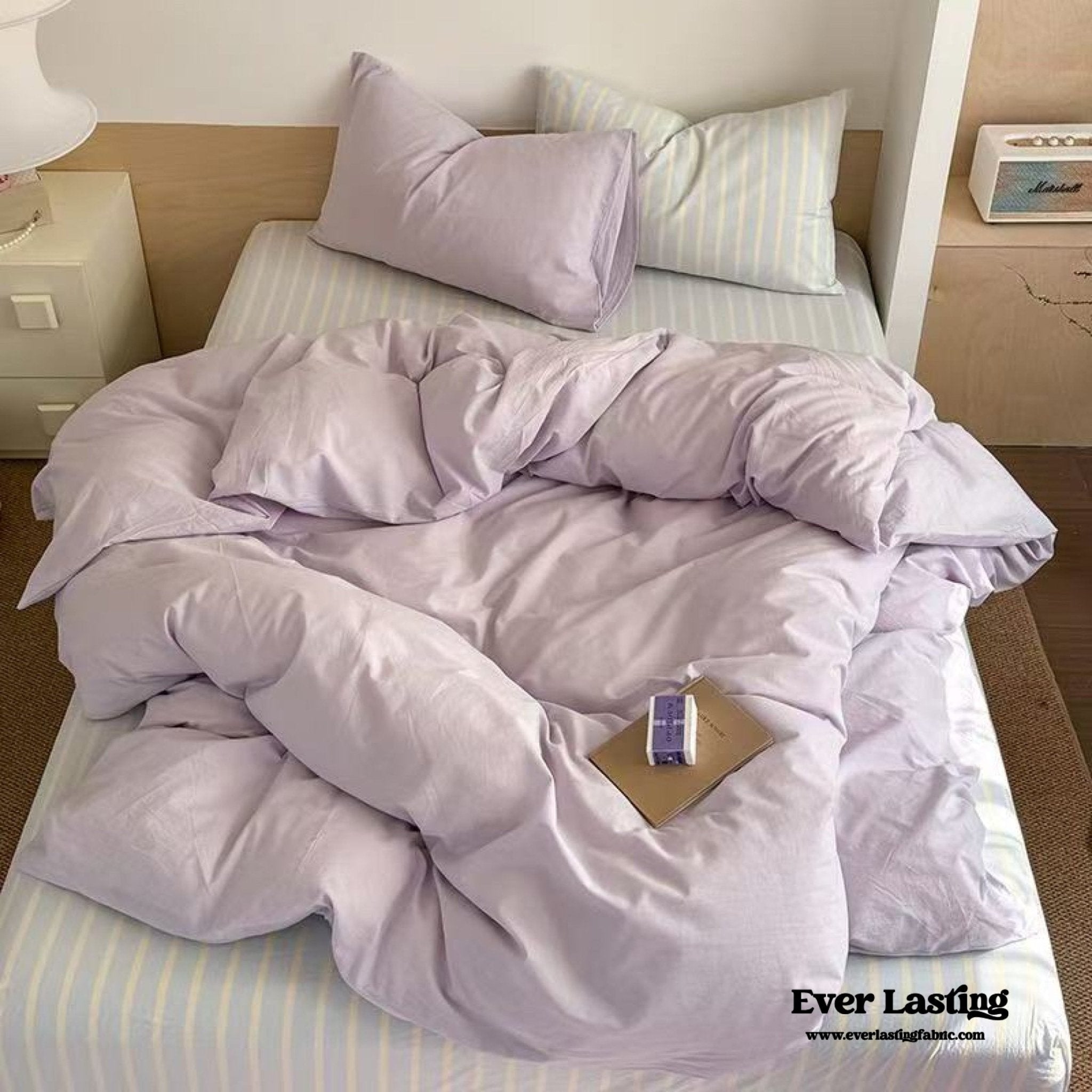 Chloe Pastel Candy Cotton Bedding Set / Purple Plaid