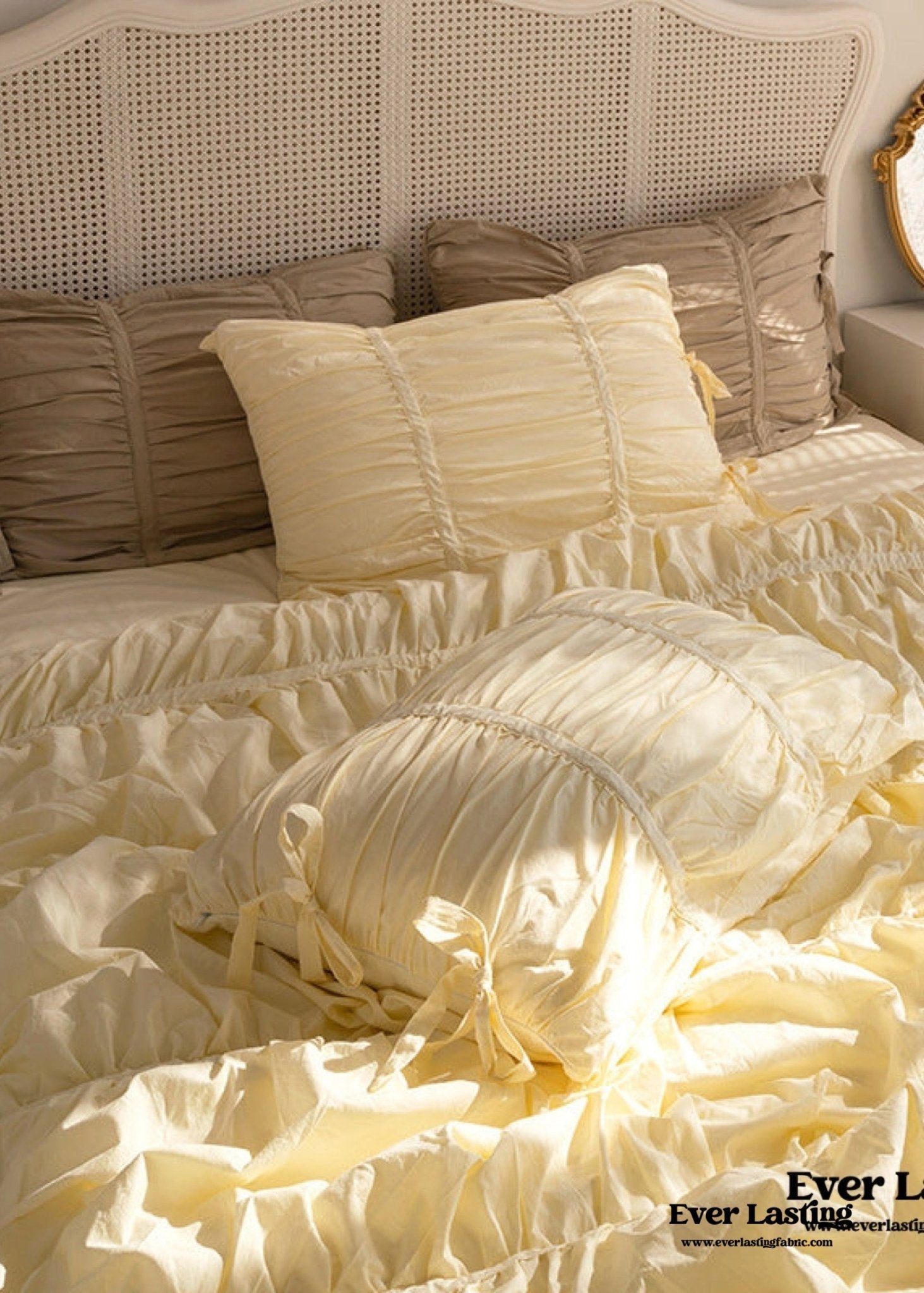 Coquette Ruffle Ribbon Ties Duvet Cover / White