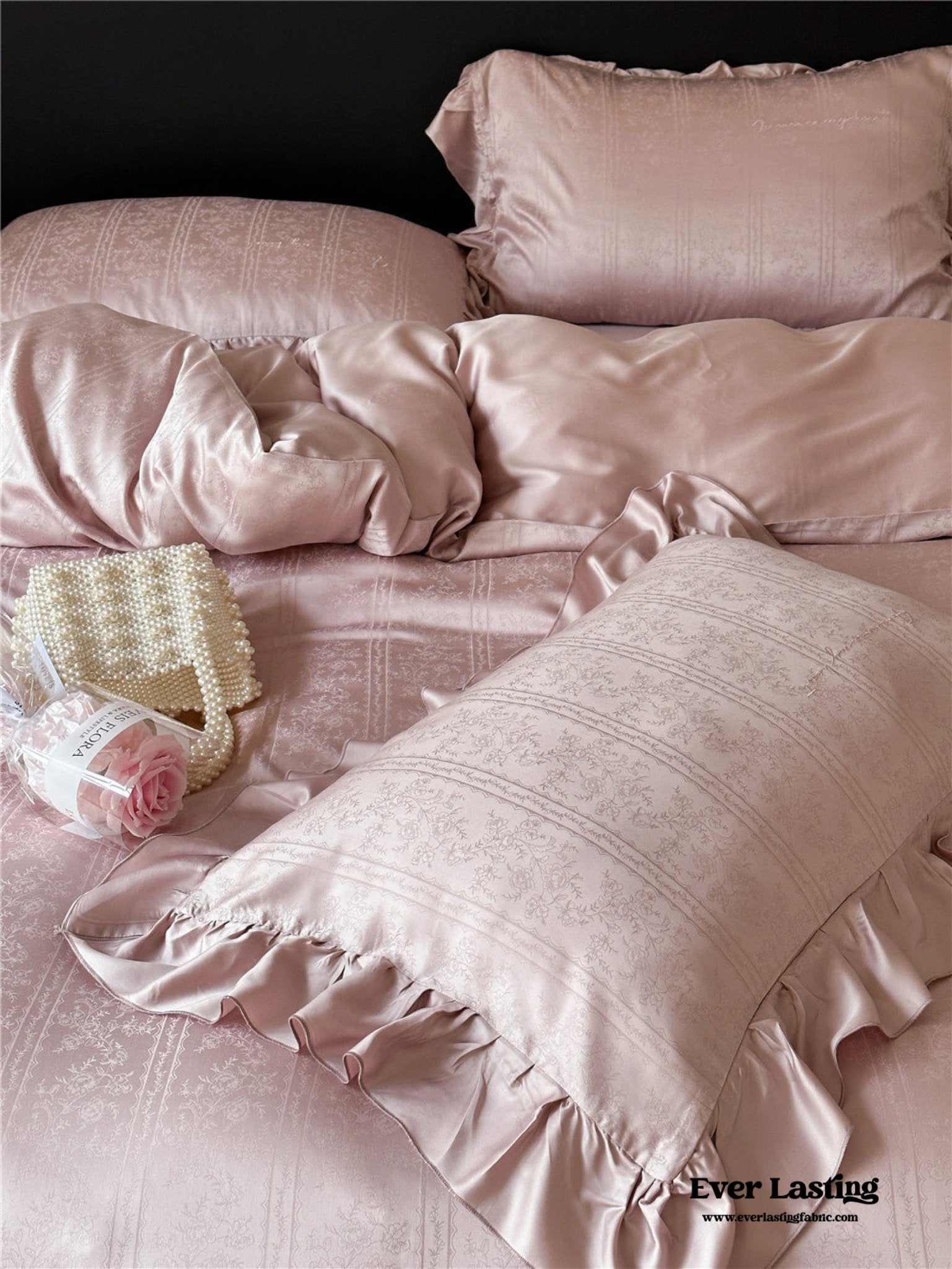 Coquette Tencel Silky Ruffle Bedding Set / White