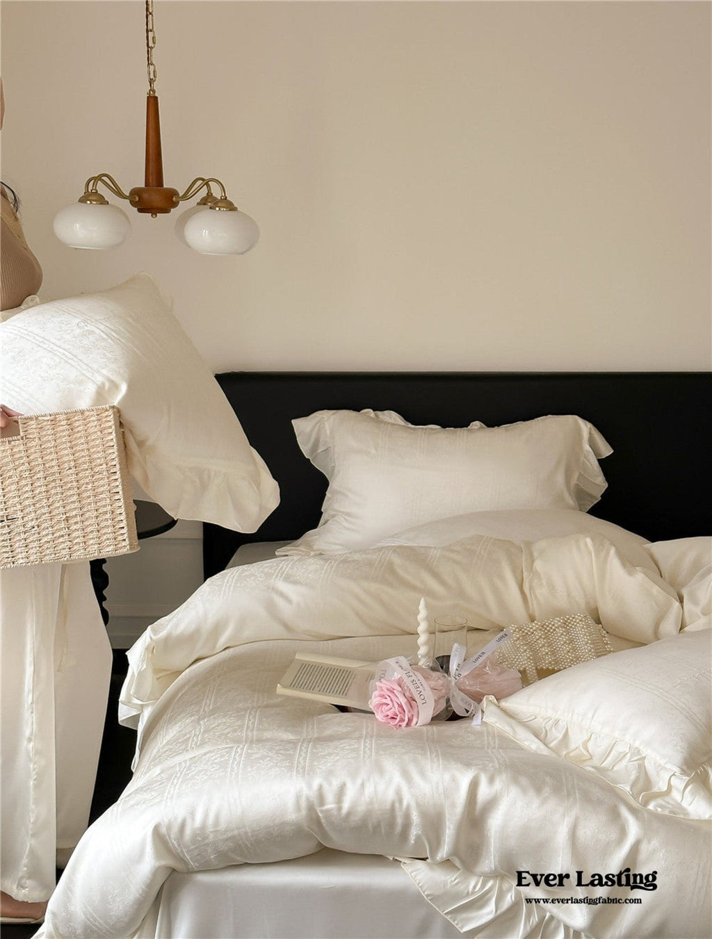 Coquette Tencel Silky Ruffle Bedding Set / White