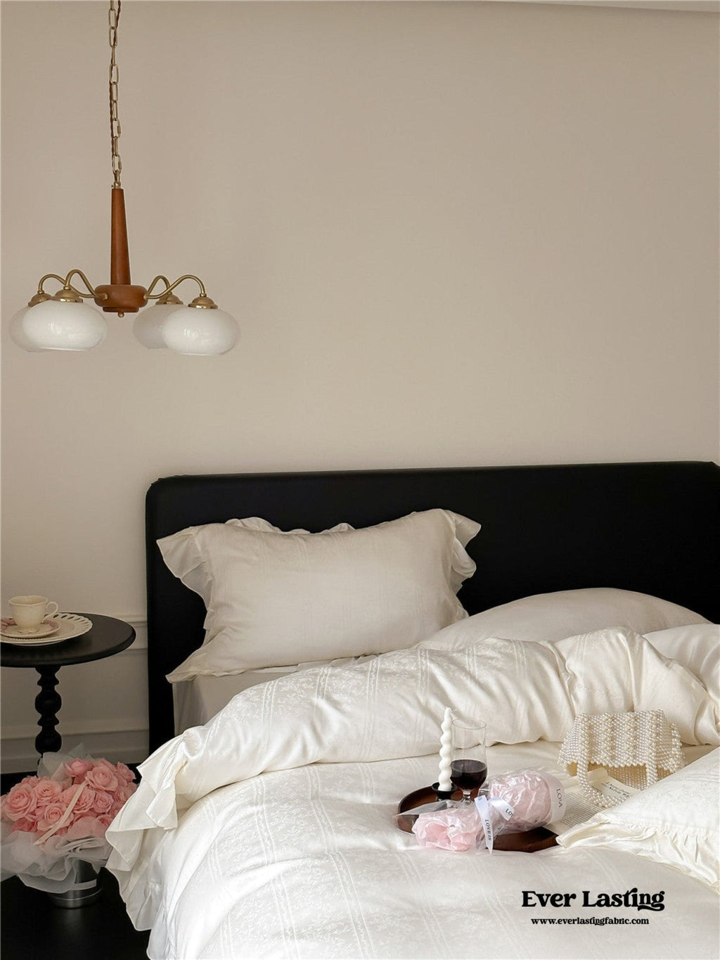 Coquette Tencel Silky Ruffle Bedding Set / White