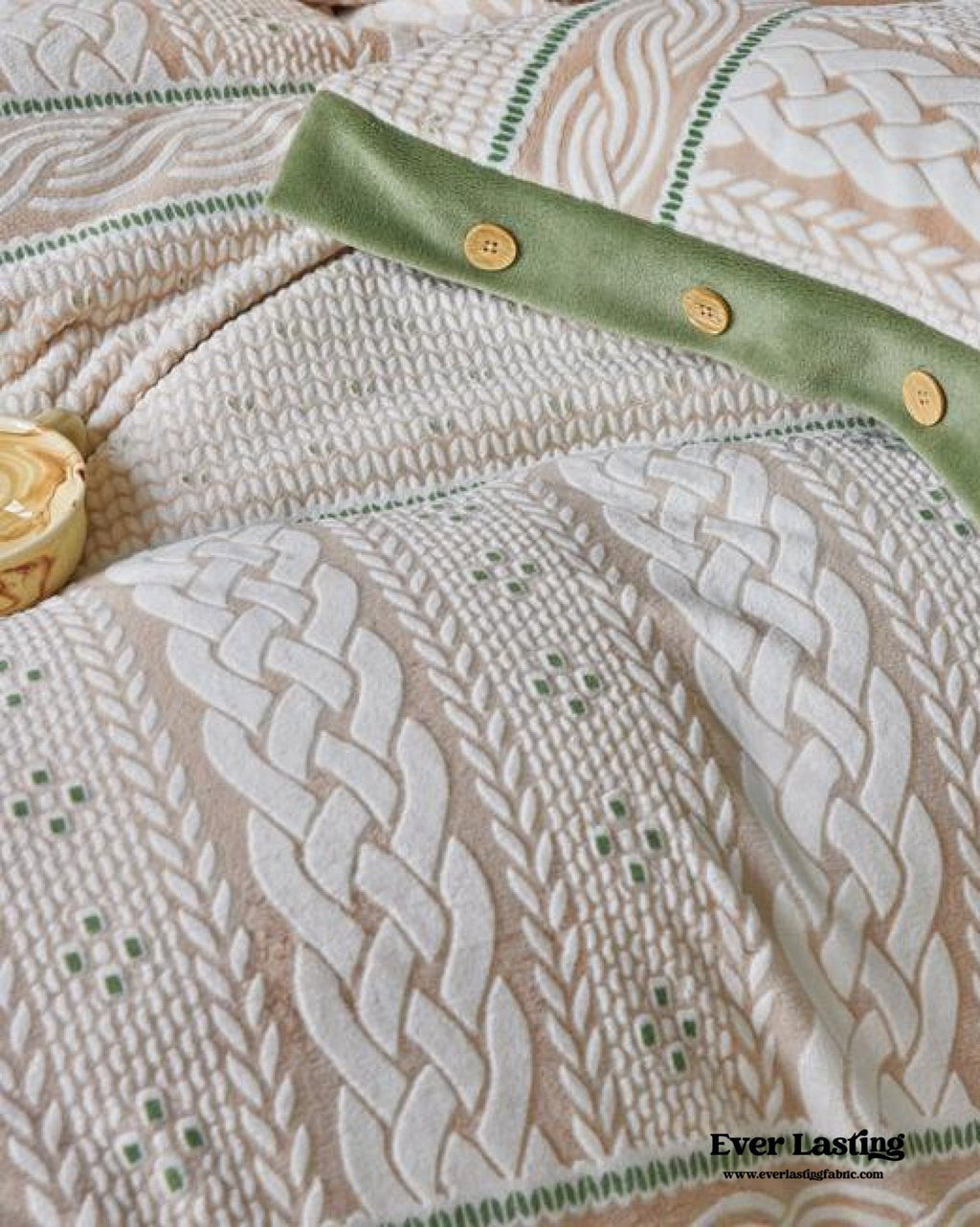 Cottage Braided Button Velvet Bedding Set / Cream