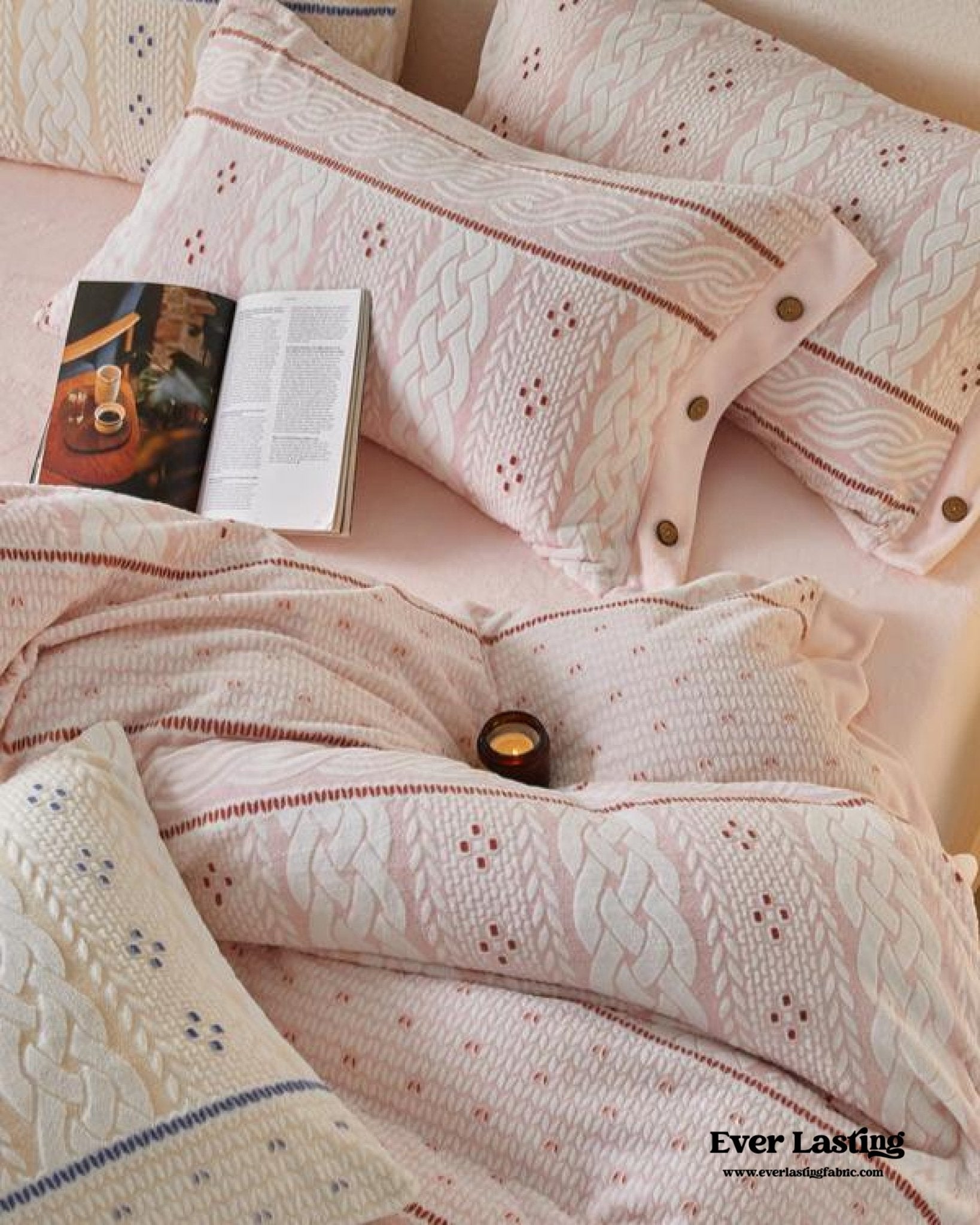 Cottage Braided Button Velvet Bedding Set / Cream