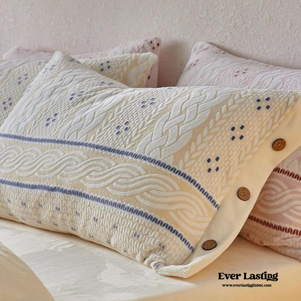 Cottage Braided Button Velvet Bedding Set / Cream