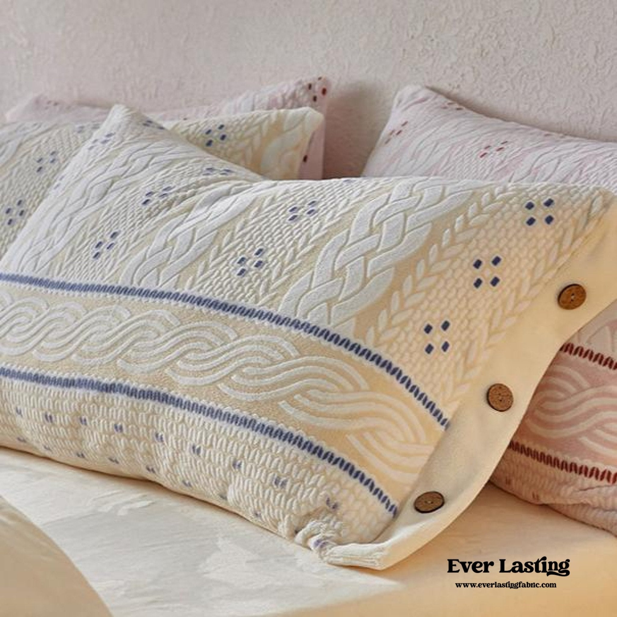 Cottage Braided Button Velvet Bedding Set / Cream