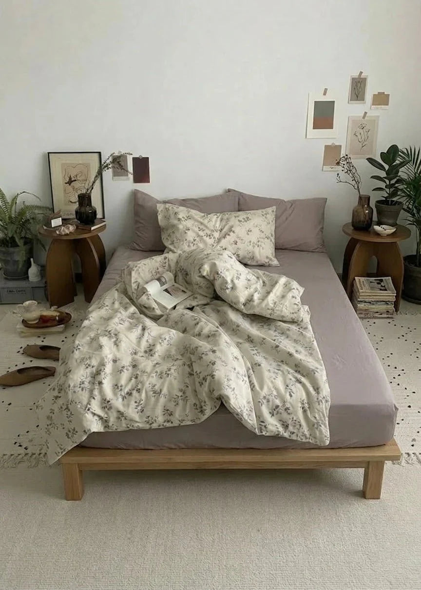 Cottage Floral Bedding Set / Dusty Purple