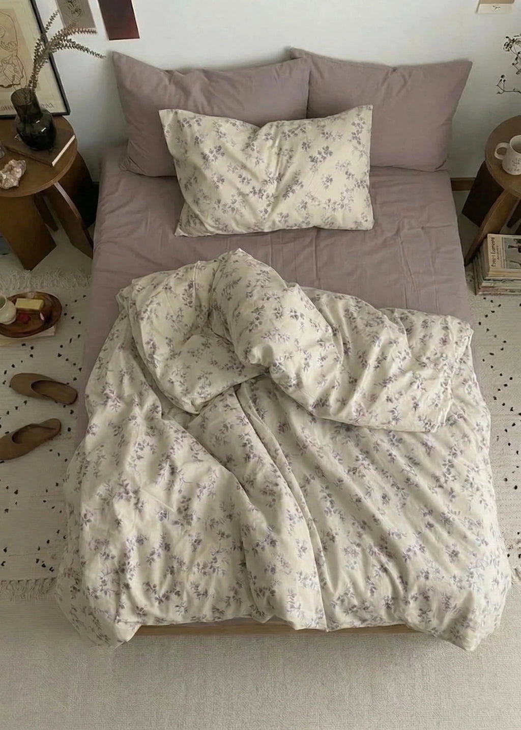 Cottage Floral Bedding Set / Dusty Purple