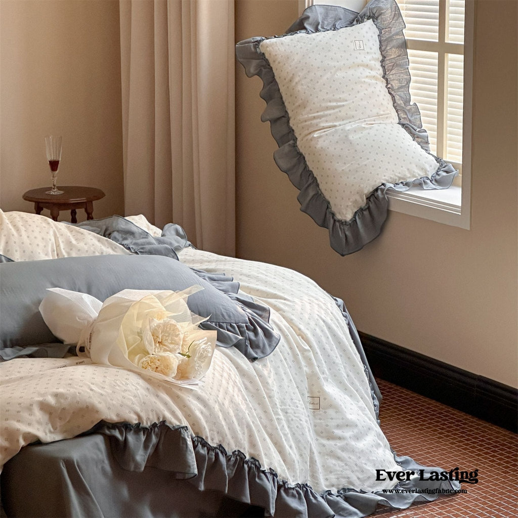 Cottage Inspired Ruffle Bedding Set / Ash Blue