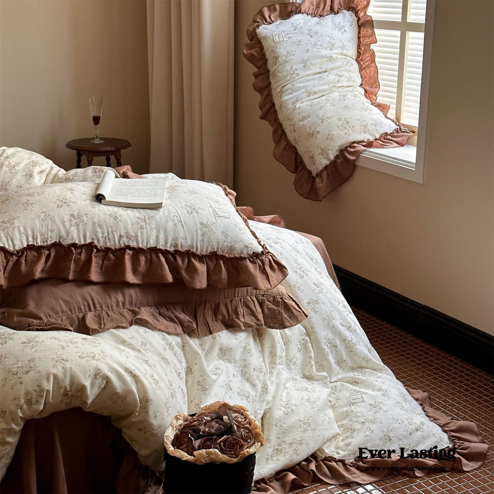 Cottage Inspired Ruffle Bedding Set / Ash Blue