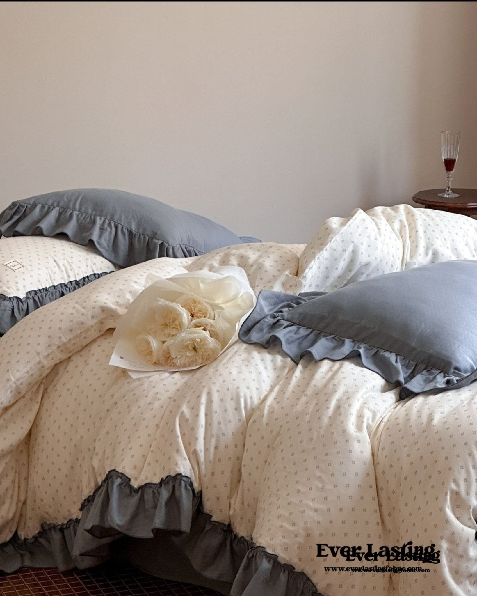 Cottage Inspired Ruffle Bedding Set / Brown