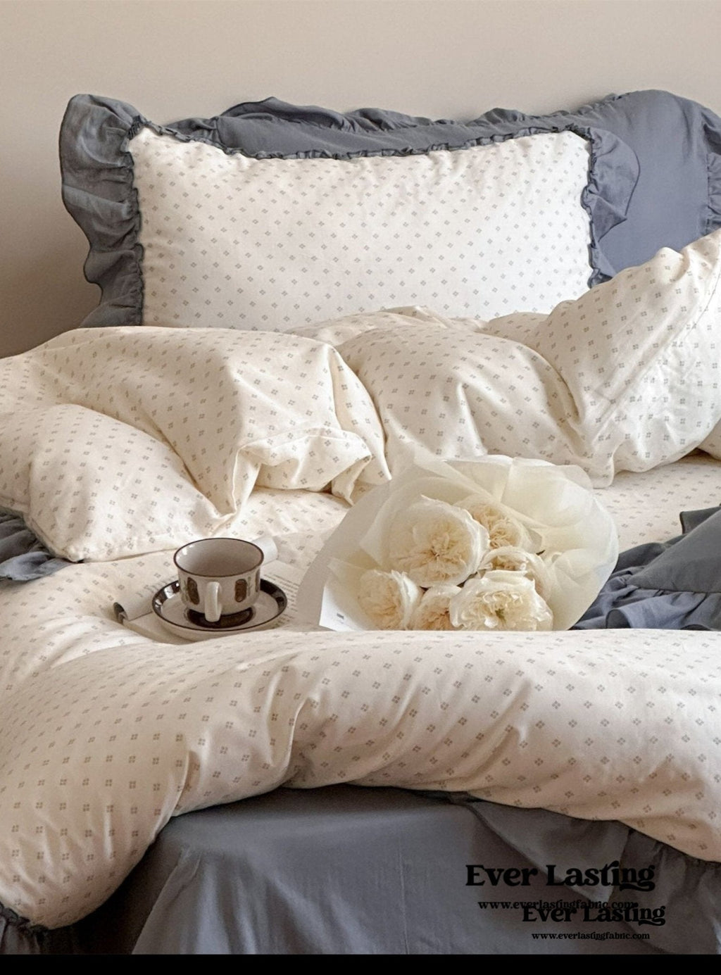 Cottage Inspired Ruffle Bedding Set / Brown