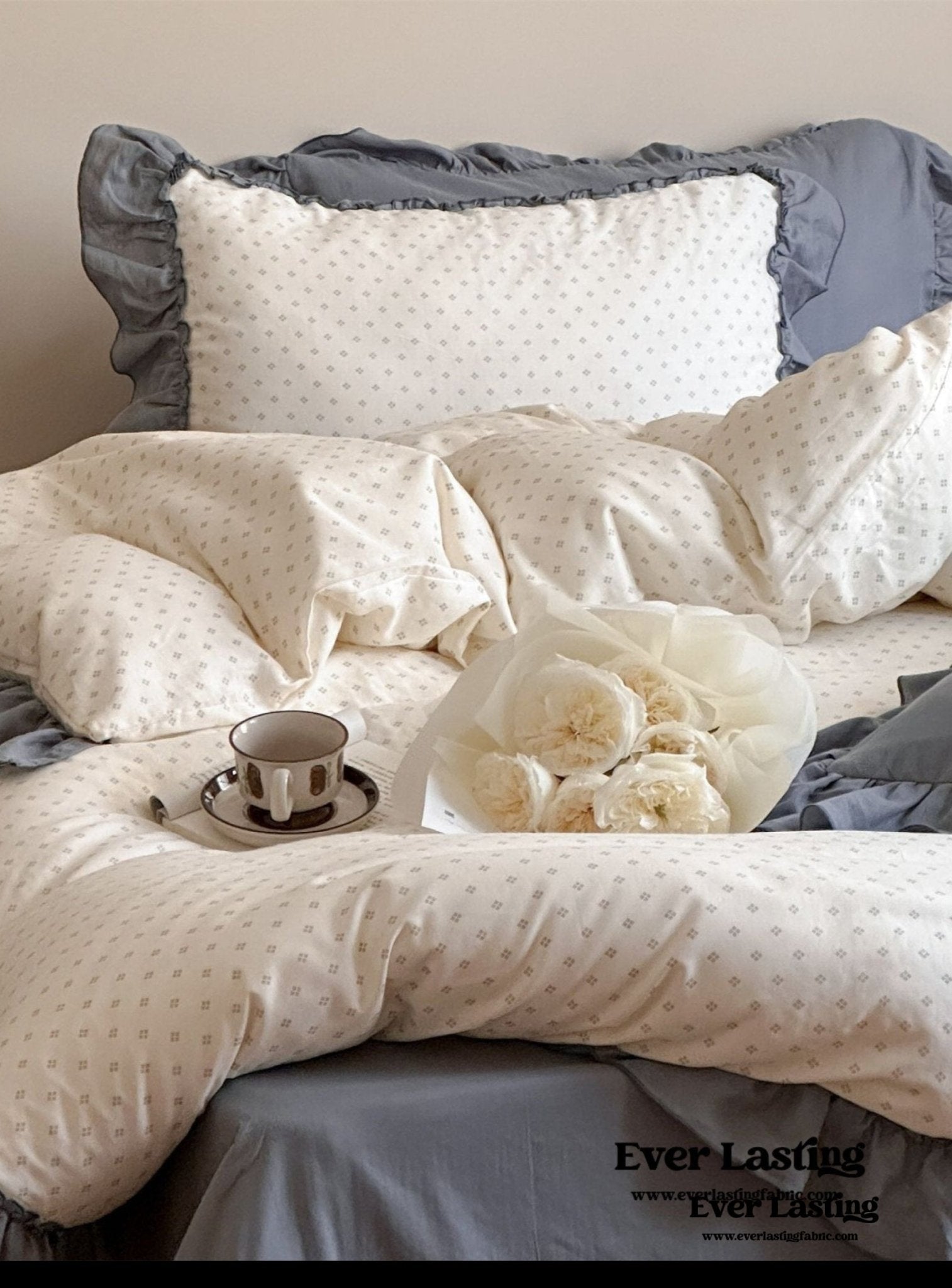 Cottage Inspired Ruffle Bedding Set / Brown