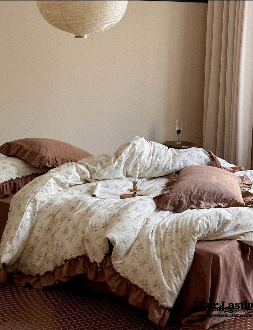 Cottage Inspired Ruffle Bedding Set / Brown