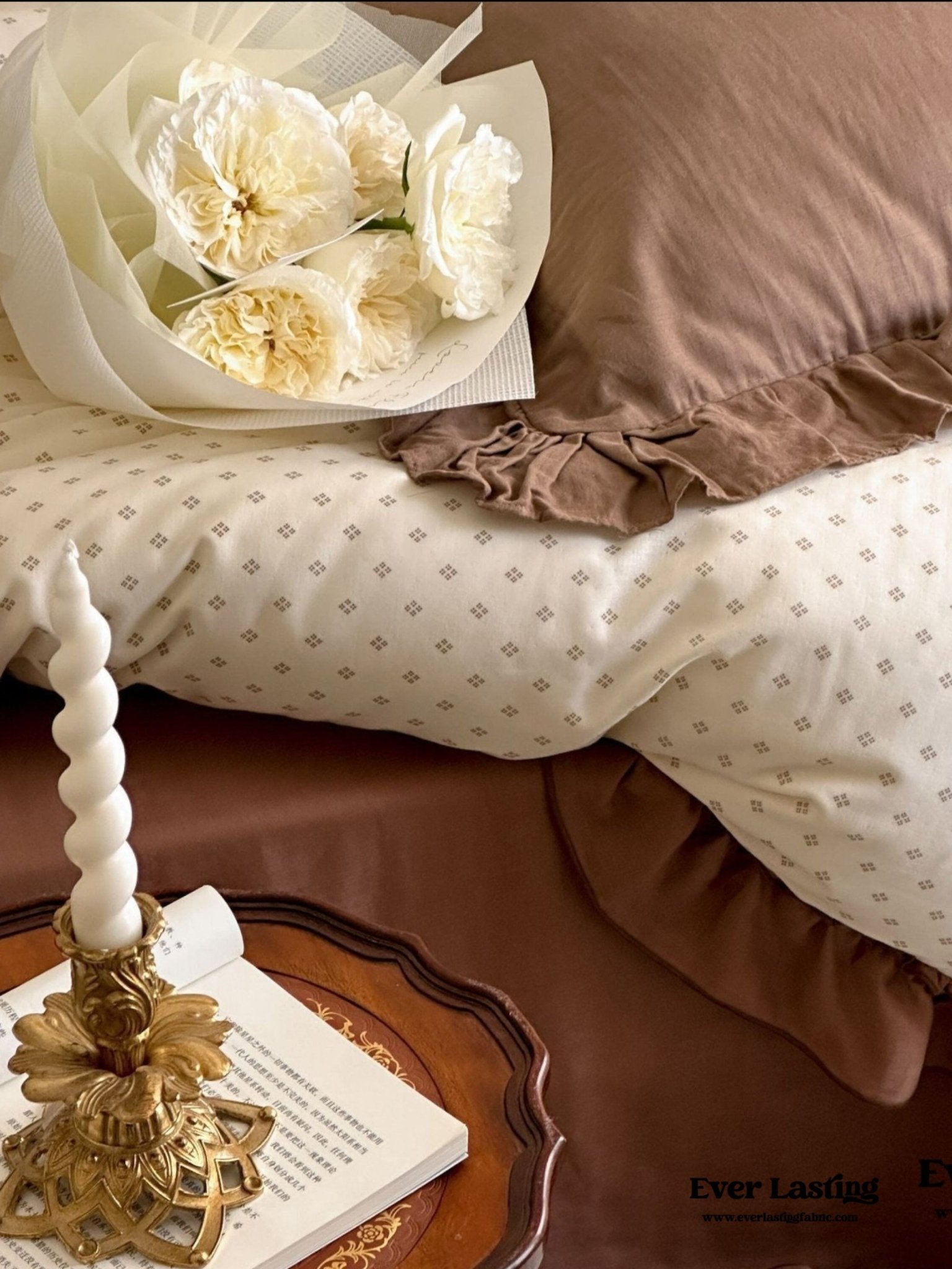 Cottage Inspired Ruffle Bedding Set / Brown
