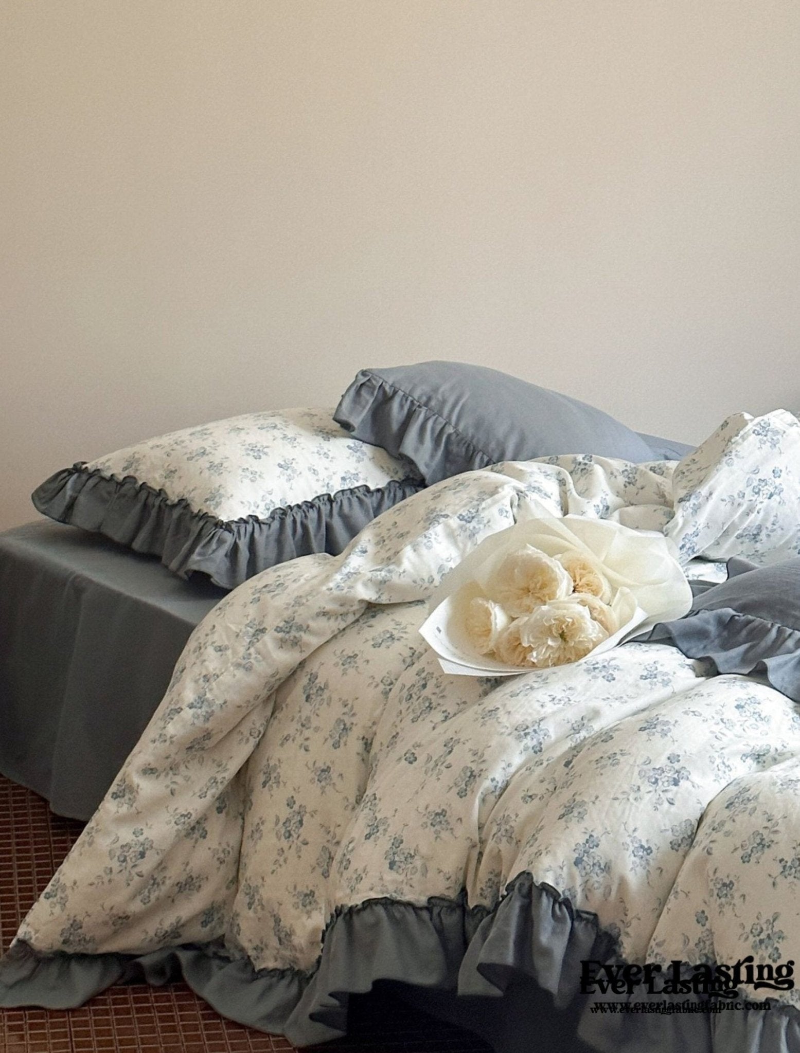 Cottage Inspired Ruffle Bedding Set / Brown