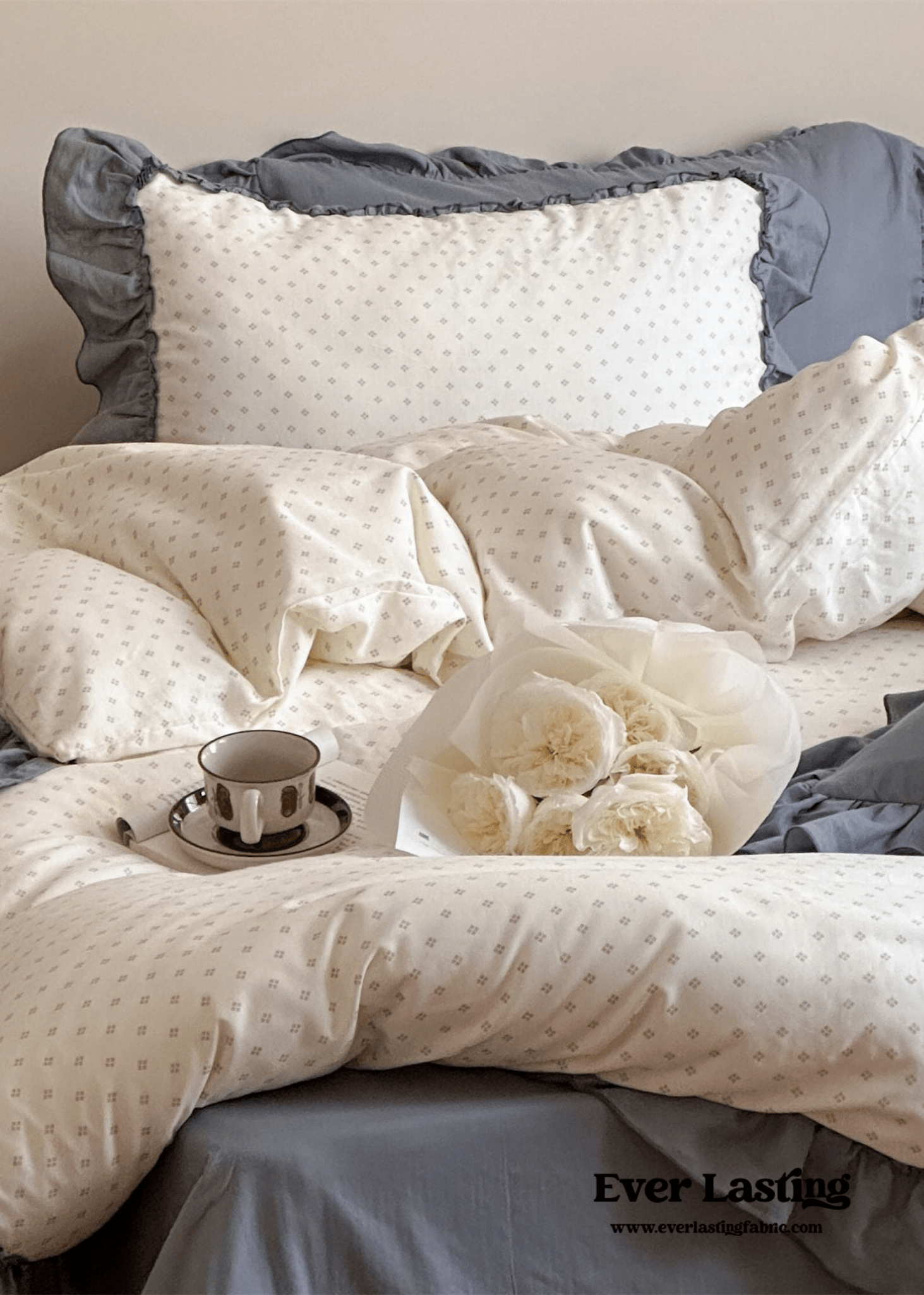 Cottage Inspired Ruffle Bedding Set / Ash Blue