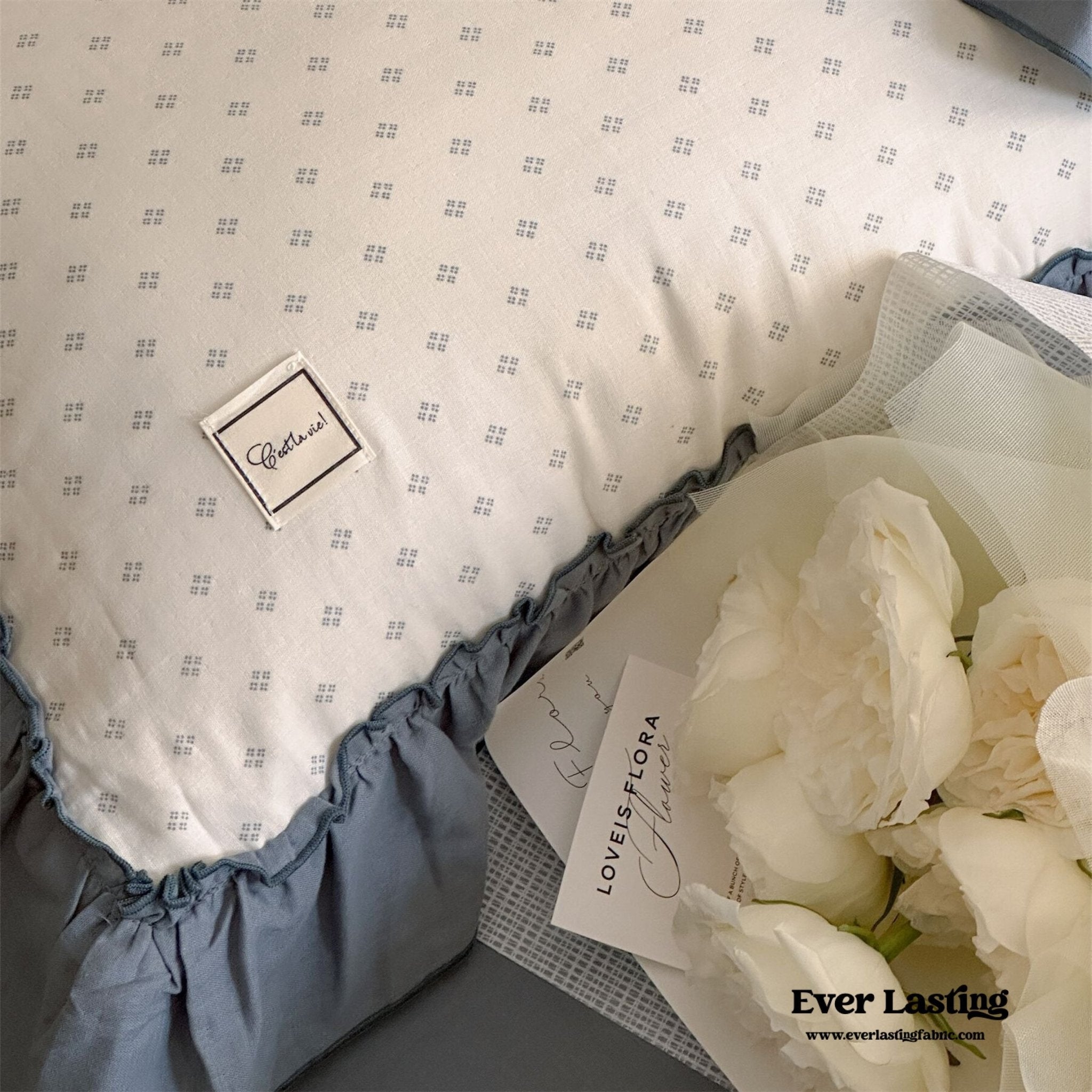 Cottage Inspired Ruffle Bedding Set / Soft Blue