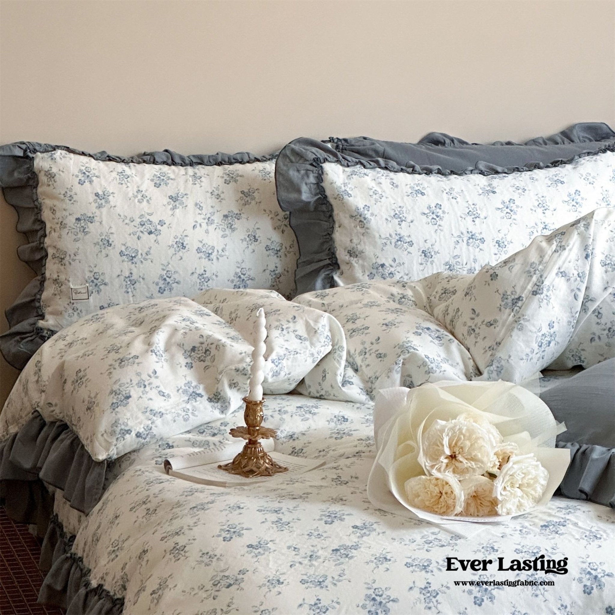 Cottage Inspired Ruffle Bedding Set / Soft Blue