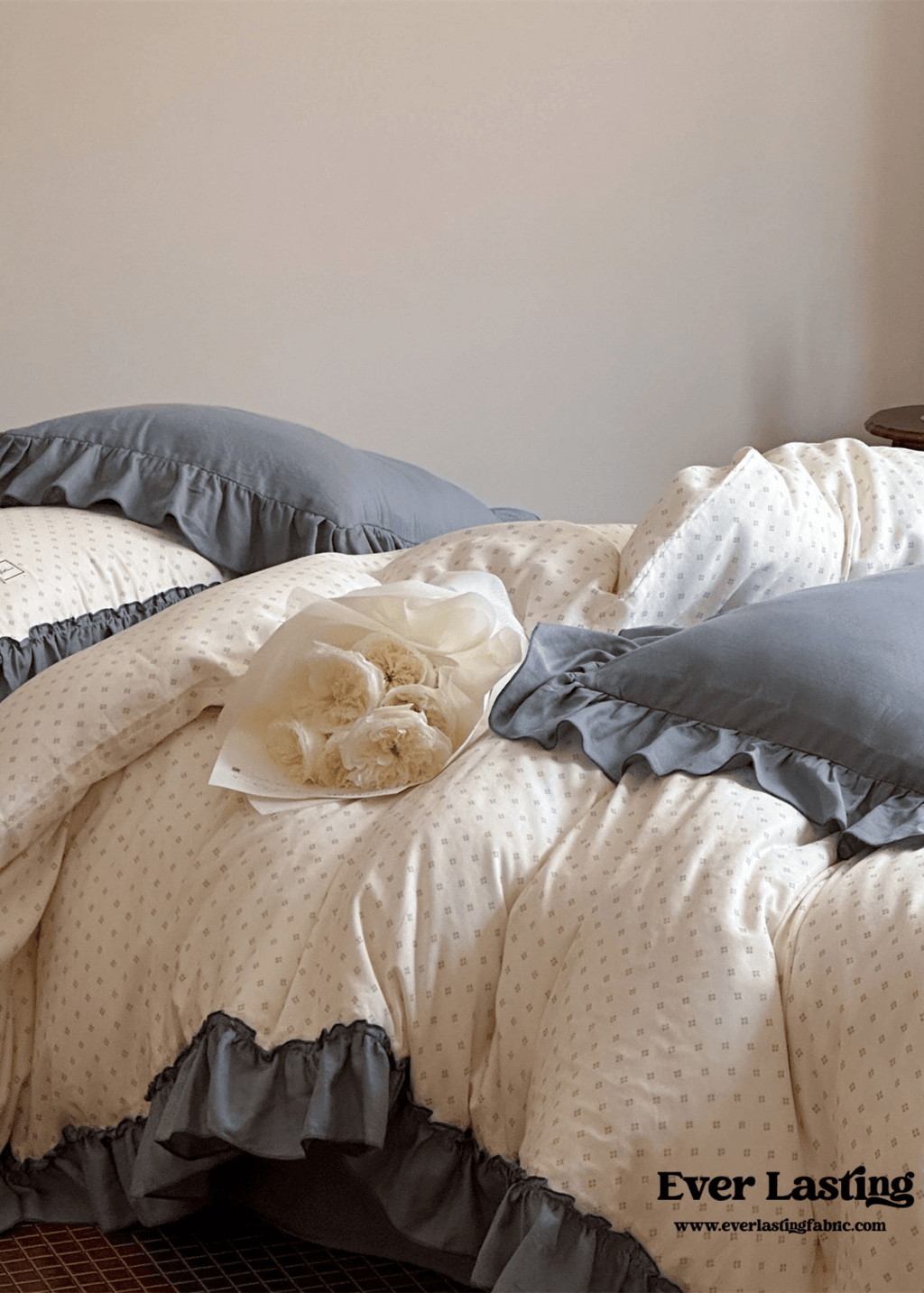 Cottage Inspired Ruffle Bedding Set / Soft Blue
