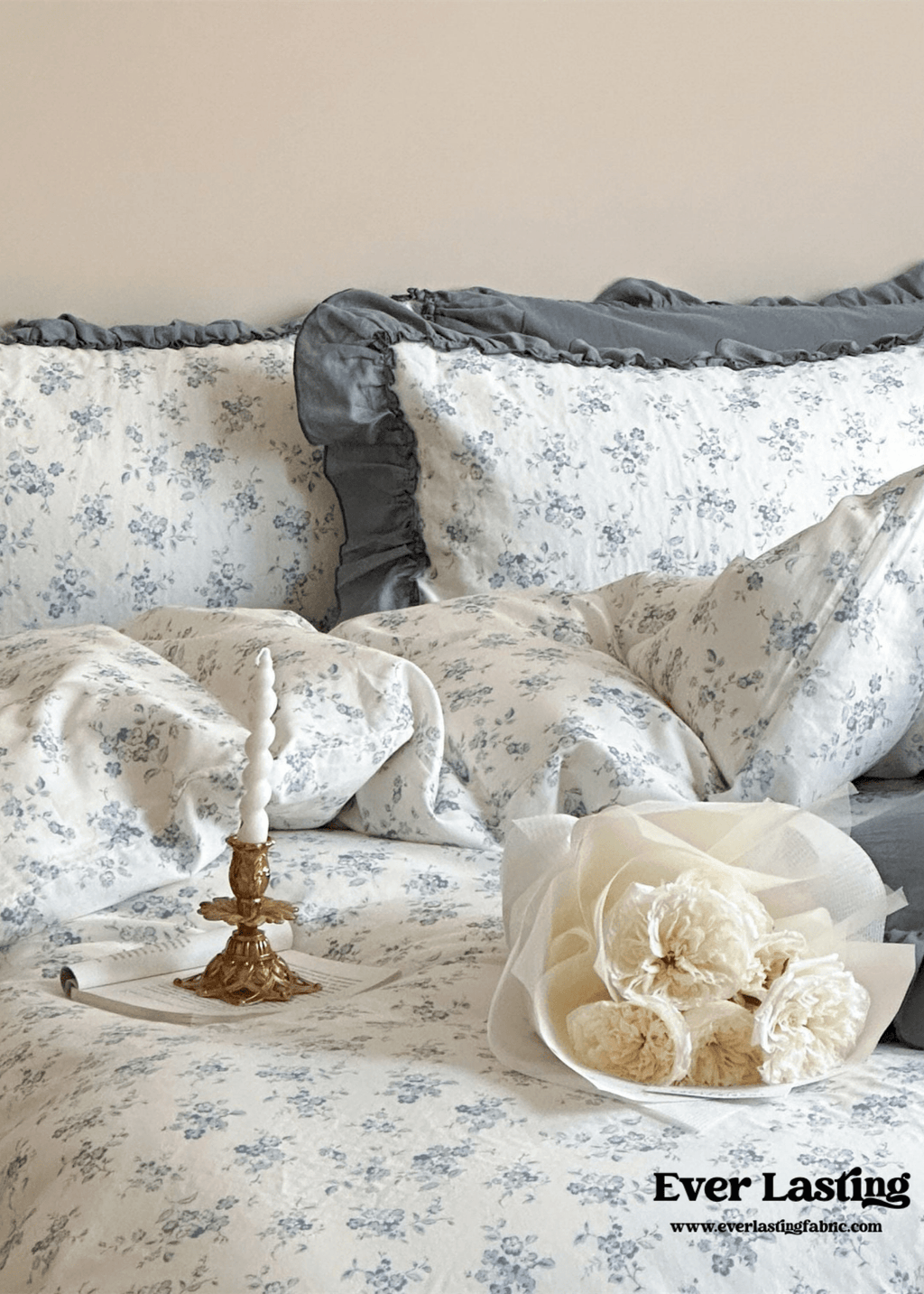 Cottage Inspired Ruffle Bedding Set / Ash Blue