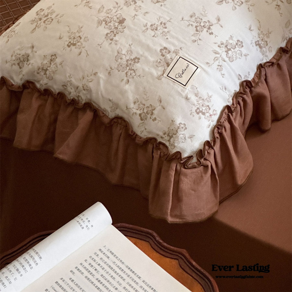 Cottage Inspired Ruffle Bedding Set / Soft Brown