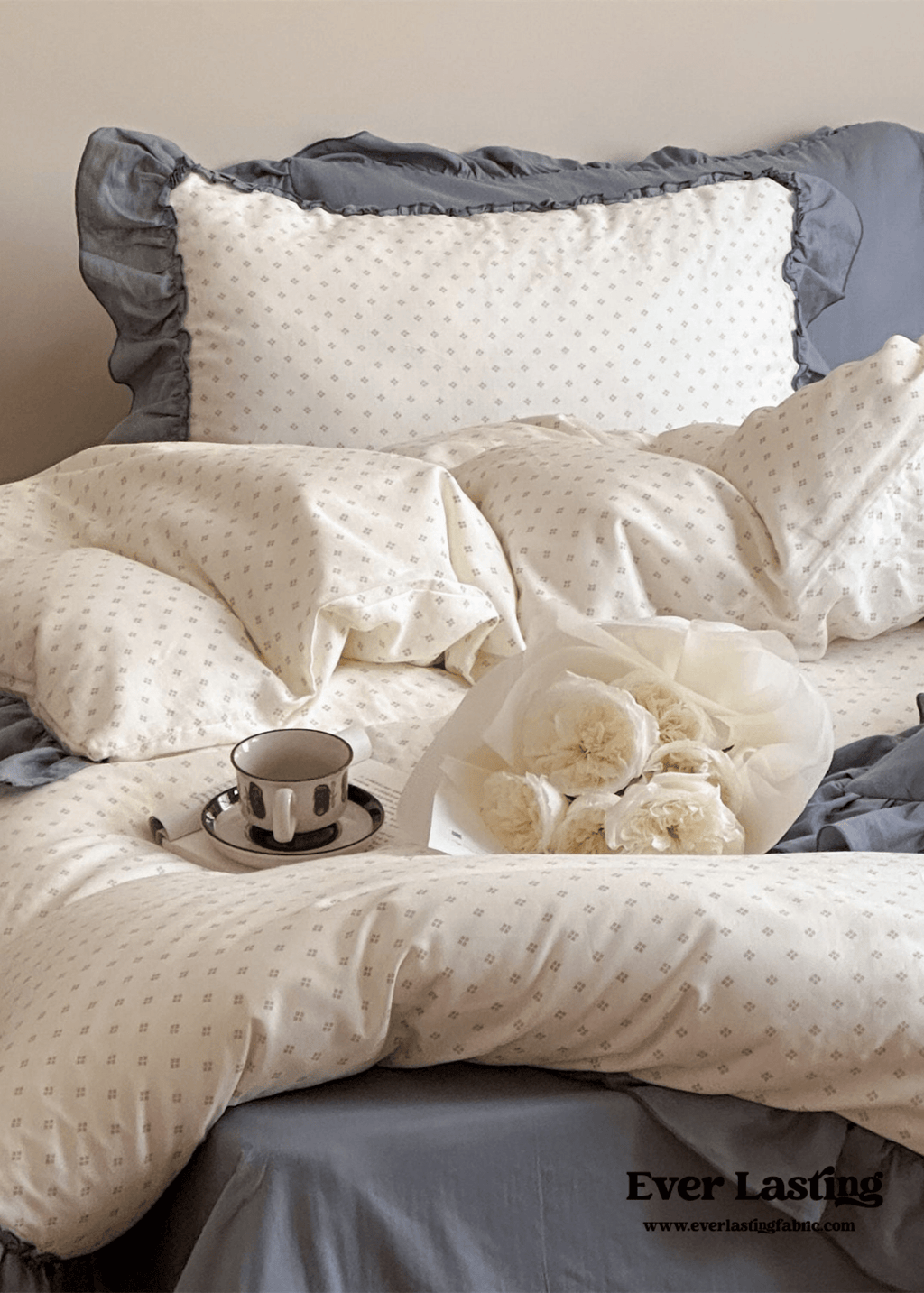 Cottage Inspired Ruffle Bedding Set / Ash Blue