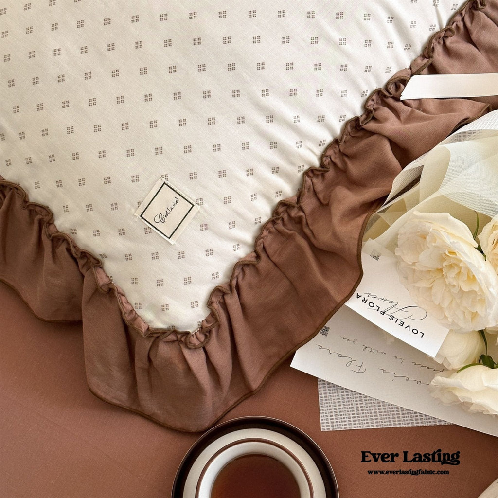 Cottage Inspired Ruffle Bedding Set / Soft Brown