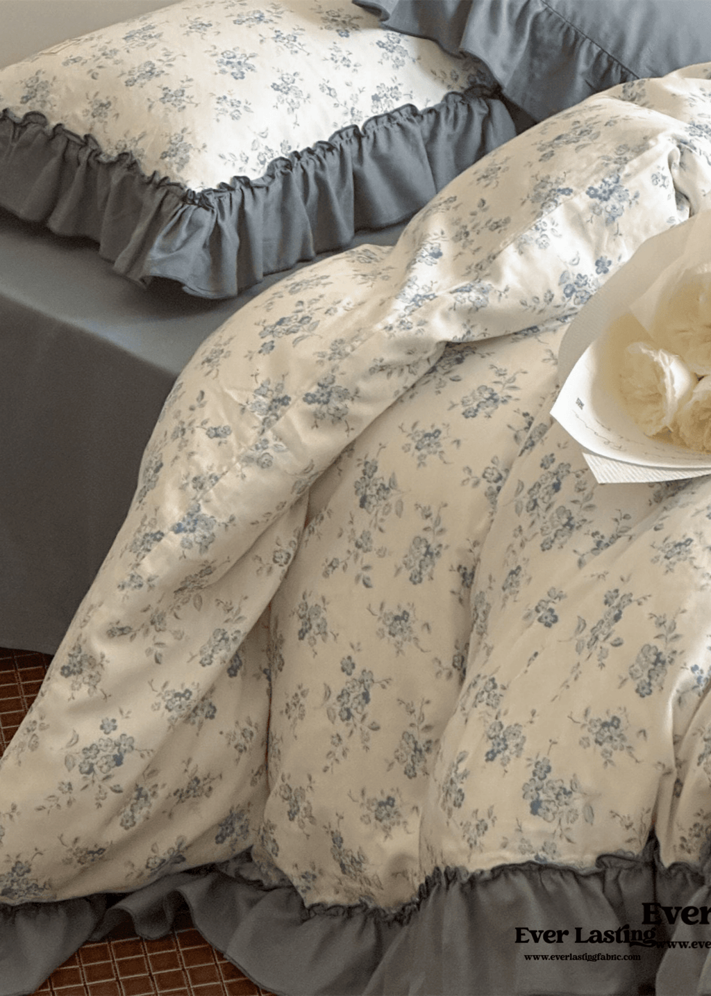 Cottage Inspired Ruffle Bedding Set / Soft Brown